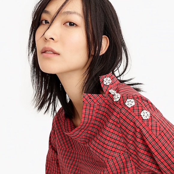 JCREW JEWELED FUNNELNECK SHIRT SZ 2 - Picture 1 of 3